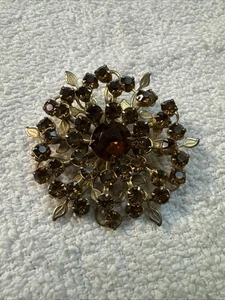 Vintage Clear And Amber Brown Rhinestone Layered Brooch ( Read Description ) - Picture 1 of 7
