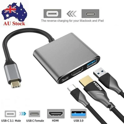 Adapter USB-C Converter USB 3.0 PD Charging 4K HDMI 3 in 1 Hub For Laptop PC - image 1 of 4