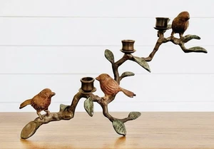 Brutalistische Vögel auf Ast Kandelaber Kerzenhalter Schmiedeeisen Skulptur - Bild 1 von 6