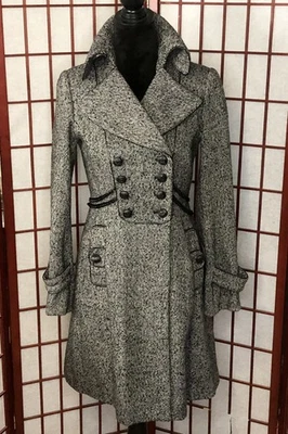 Vtg 1980’s GUESS Los Angels Tweed Steampunk Trench Pea Coat Chain Accents Sz S - Image 1 of 4