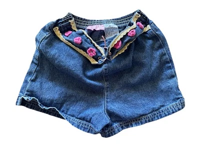 Vintage 2000s Kids Headquarters Girls Denim Shorts Size 5 Crochet Flowers - Image 1 of 4