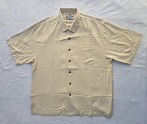 Three Palm Shirt Mens XL Beige 100% Silk Camp Button Front Short Sleeve Pocket - Picture 1 of 11