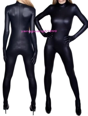 Unisex Shiny Metallic Catsuit Costumes Sexy Women Men Jumpsuits Bodysuit F402 - Image 1 of 2
