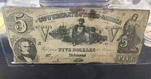 T-37 1861 $5 DOLLARS Note CSA CONFEDERATE STATES OF AMERICA SECOND SERIES - Picture 1 of 4