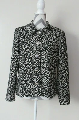  Notations Womens 2007 Knit Buttons Stretch Jacket Black/Ivory Animal Print Sz M - Image 1 of 4