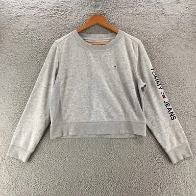 Tommy Hilfiger 裁剪运动衫女式大号灰色棉混纺圆领 — 第 1/4 张图片