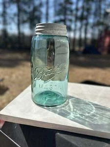 Very rare Antique "Triple L" 1900-1910 blue BALL 1.5 quart Mason jar Glass With - Bild 1 von 10