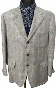 KITON Gray Blue Glen Plaid Check 100% SILK Sport Coat Jacket Blazer 52 - Picture 1 of 11