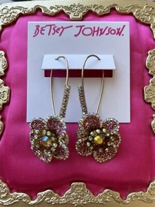 Pendientes Betsey Johnson Paradise Rosa Perdido Flor Orquídea Floral Cristal AB RAROS - Imagen 1 de 3