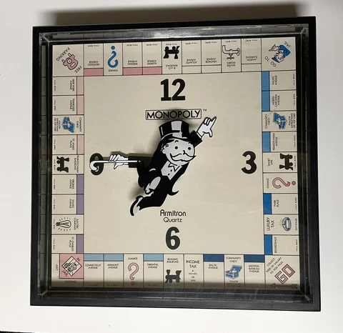 Vintage Monopoly Clock Armitron Quartz Wall Clock 10.25” Cover