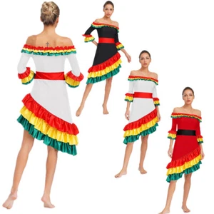 Mujer Disfraz Vestido Samba Trajes Mexicanos Flamenco Festival del Vientre Princesa Toro - Imagen 1 de 20