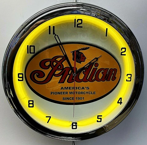 16" INDIAN Motorcycle Since 1901 Old Sign Yellow Neon Clock Cover