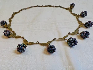 Antique Victorian Seed Pearl Necklace ~ Grape Clusters hang on GF Leaf Chain - Picture 1 of 15