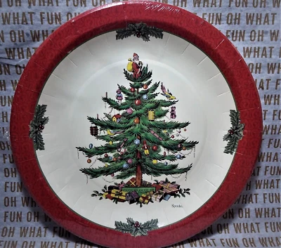 Spode Red CHRISTMAS TREE DINNER Plates DISPOSABLE paper service Party 16 pc NEW  - Image 1 of 2