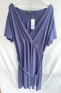 NEW DP CURVE Plus size 28 Navy Blue Jersey Dress EU56 wrap bust short sleeve - Picture 1 of 8