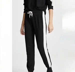 MONROE Black Gold Knit Jogger Pants Sz S Womens Casual Stretch Stripe - Picture 1 of 6