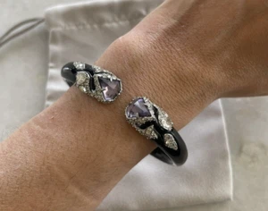 Auth ALEXIS BITTAR Purple Black LUCITE Deco Pave Hinge Bracelet Bangle $295 - Picture 1 of 5