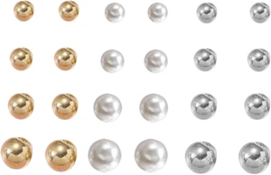 12 Pairs Shining Pearl Gold Silver Hypoallergenic Stud Earrings Set for Women Fa - Picture 1 of 12