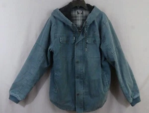Hurley Jacket Sherpa Hoodie Flannel Lined Hooded Blue Men's Med Full Zip & Snaps - Picture 1 of 13