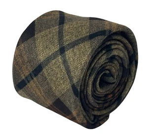 Frederick Thomas Designer Tweed Wolle Herren Krawatte - Brown & Grau - Kariert - Bild 1 von 5
