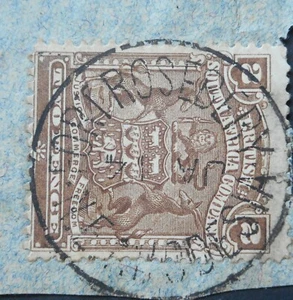 Rhodesia 1898 Two Pence with FORT ROSEBERRY inverted date (SC) postmark - Picture 1 of 1