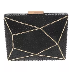 Gold Tone Fashion Satin Rhinestone Clutch Evening Bag BZY225-BLK - Picture 1 of 3