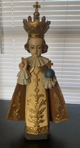 Vintage Hand Carved Jesus Wooden Statue Child Of Prague Religious Italian Cross - Picture 1 of 21