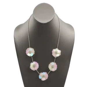 Claire's Iridescent Plastic Disc's / Seed Bead / Rhinestone Flower Necklace - Picture 1 of 12