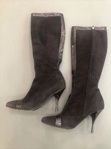 Celine black leather boots high w heels 39.5B/9 (I Wear An 8.5 And Fit Well) - Picture 1 of 12