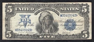 FR. 277 1899 $5 FIVE DOLLARS “CHIEF” SILVER CERTIFICATE CURRENCY NOTE VERY FINE - Picture 1 of 2