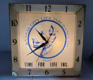KANSAS CITY LIFE INSURANCE CO RARE VINTAGE LIGHTED CLOCK WORKING 15" LIONESS AP - Picture 1 of 8