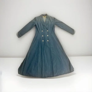 Vtg Forenza Denim Maxi Dress Double Breasted Long Sleeve Silver Buttons Size 12 - Picture 1 of 8
