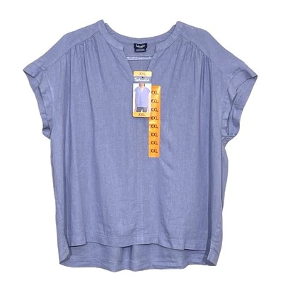 Splendid Womens Blue Linen Blend Cap Sleeve Notch Neck Top Size XXL - Image 1 of 4