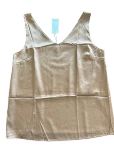 Ekouaer Womens Tank Top V Neck Silky Satin Casual Cami Sleeveless Beige Med NWT - Picture 1 of 11