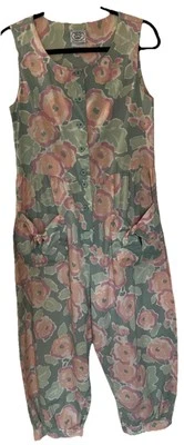 复古 80 年代 90 年代 Laura Ashley 花卉连身裤 M 码棉夏季 — 第 1/4 张图片