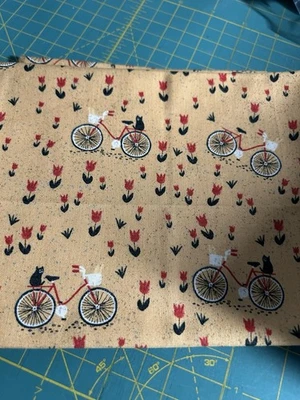 Moda Mon Ami Fabric Fat Quarter Mustard Yellow Tulip Duck Cat Bicycle Quilt F63 - Image 1 of 4