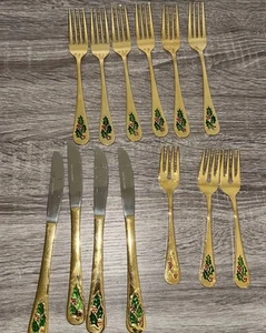 Holly Berry Besteck goldfarben Edelstahl 10 Stück Japan - Bild 1 von 5