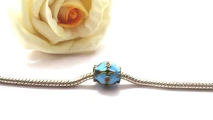 Perle européenne métal bronze émaillée bleu/rouge 10 mm - Picture 1 of 1