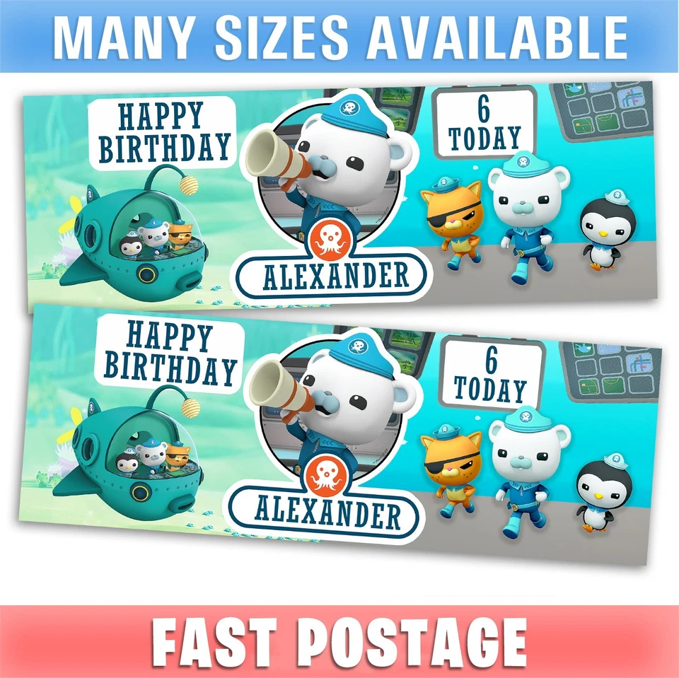 The Octonauts Cartoon Personalised Celebration Birthday Party Banner Boys Girls - Image 1 of 1