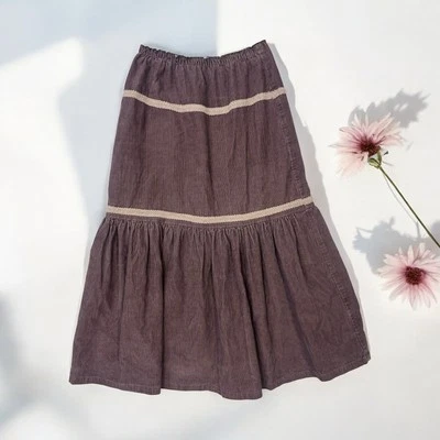 Falda Midi Marrón Pana Country Cottagecore Western Boho Pradera Campesina Talla M Foto 1 de 4