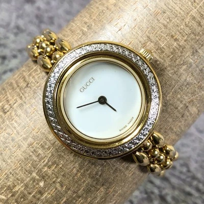 Gucci Women 11/12.2 Fashion Swiss Pave Gold Tone Quartz Analog 26mm Watch 5 1/2" - Image 1 of 4