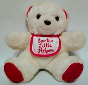 Oso de peluche musical navideño de colección blanco rojo peluche relleno 7" Santa's Lil' Helper - Imagen 1 de 2