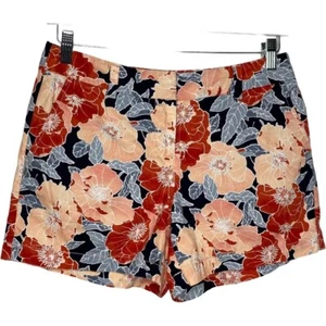 Ann Taylor Loft Womens Floral Print 4" Shorts Size 4 100% Cotton Blue Peach - Picture 1 of 10