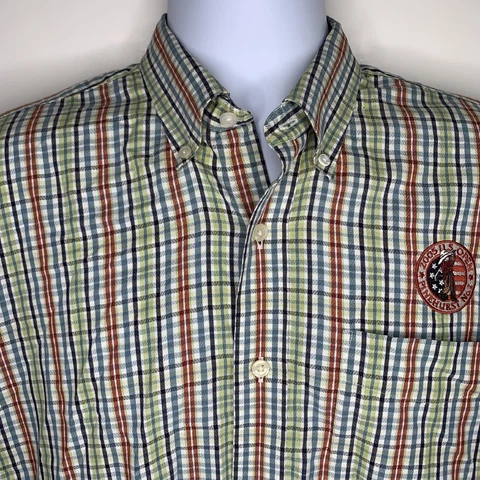 2005 US OPEN Pinehurst #2 Cutter & Buck Button Down Plaid Dress Shirt LG RARE Cover