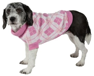 Argyle Ribbed Fashion Cable Knitted Turtle Neck Pet Dog Sweater Shirt Clothes - Image 1 of 2