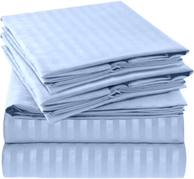 JUEGO DE SÁBANAS 1800TC NUEVAS 4 PIEZAS RAYAS - SÁBANAS DE BOLSILLO PROFUNDO DE MICROFIBRA DE LUJO Foto 1 de 4