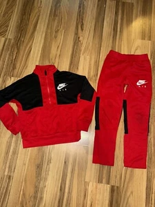 Nike Boys Outfit Sz 7 6/7 Dri-fit Full Zip Jacket Pants Red Black Snag Worn Knee - Picture 1 of 9