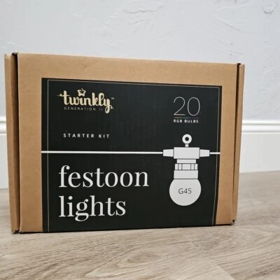 Twinkly TWF020STP-BUS Smart Lights Festoon 20 Bulbs RGB LED Gen II G45 32.8 Feet - Image 1 of 3