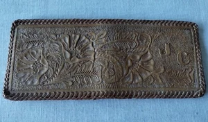 Vtg Leather Wallet Hand Tooled Billfold Men's Folding Floral JC Personalized - Picture 1 of 2