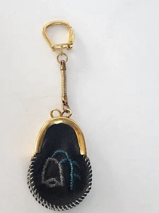 Vintage 90s Keychain Change Coins Purse Leather Beaded Flower Floral EUC - Picture 1 of 6